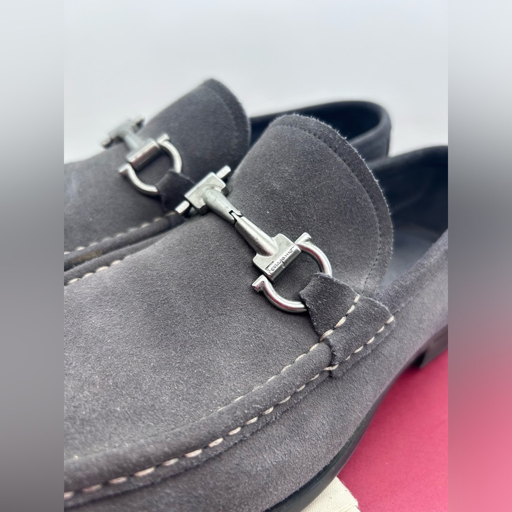 Salvatore Ferragamo Gancini Bit Loafers Men's US 9 D Gray Suede Leather Silver - Picture 4 of 15